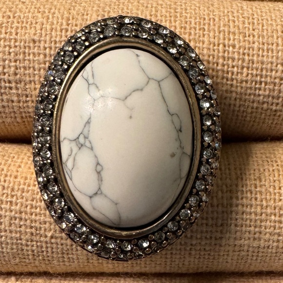 Howlite + Pave Oval Ring - Picture 2 of 5